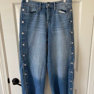 Black Daisy Mid Length Wide Length Jeans with Button Detail